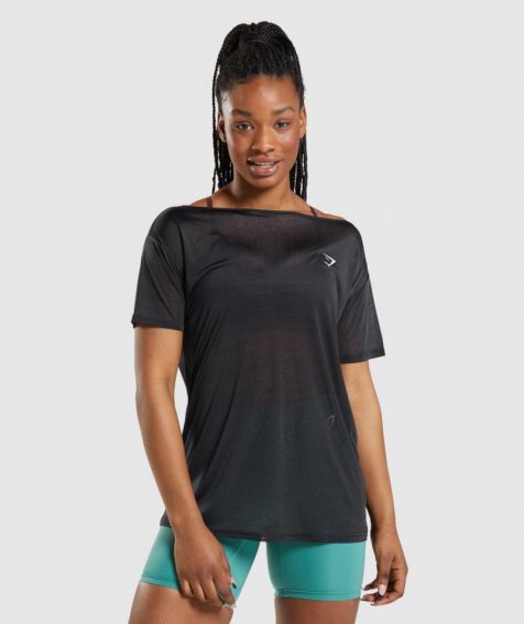 Koszulki Gymshark Treningowe Oversized Top Damskie Czarne | PL 823MSZ